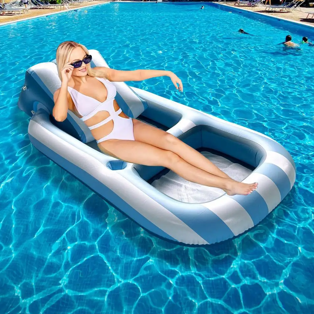 Pool Float Extra Inflatable Lounger Float with Backrest Cupholder Pool Float PVC Inflatable Pool Swim Floating Chair Recliner