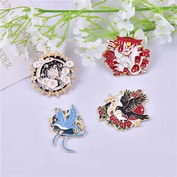 10pcs/pack Big Size Sun Fox Bird  Round  Enamel Metal Charms Pendant Jewelry Making Craft DIY