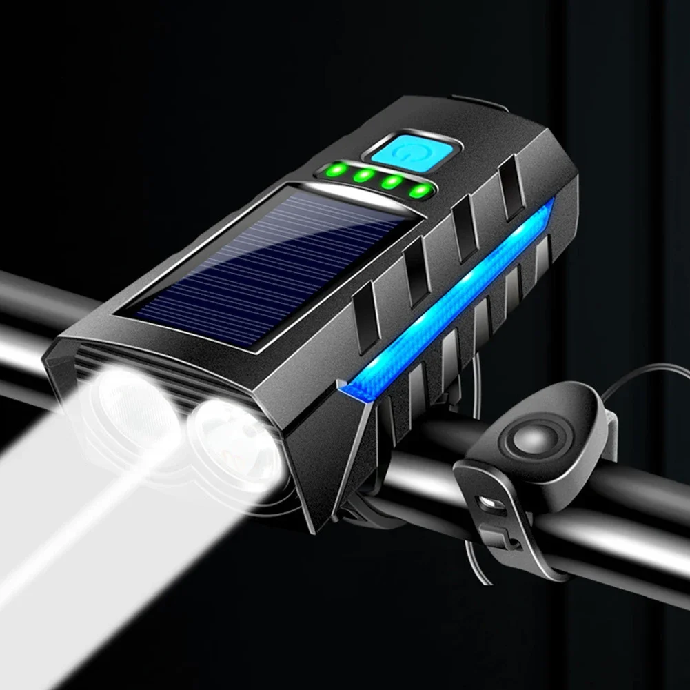 Solar Bike Front Light USB Rechargeable MTB Road Bike Front Lamp Power Display High Beam Bicycle Flashlight Bicycle Accessories