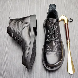 Retro Mens Genuine Leather Boots Luxury Handmade Quality Elegant 2024 Designer Black Ankle Comfortable Wedding Social Shoes Man