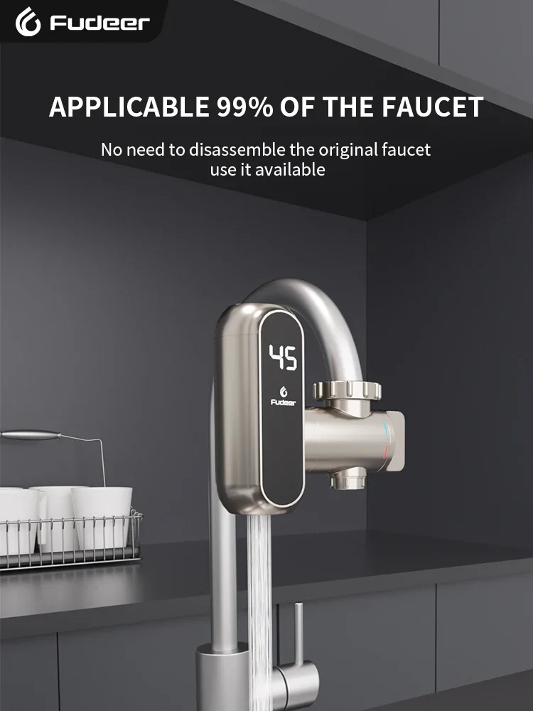 Fudeer Kitchen Electric Water Heater Tap Instant Hot Water Faucet Heater Cold Heating Faucet Tankless Instantaneous Water Heater