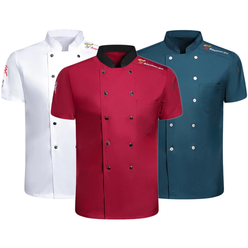 

Short Sleeve Chef Jacket with Embroidery for Men and Women Restaurant Waiter Uniform Top