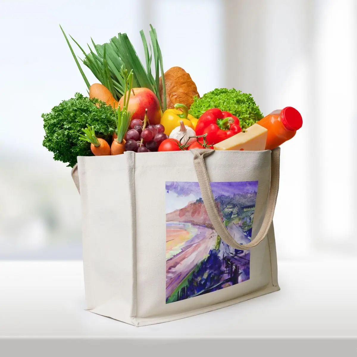 Budleigh Salterton in winter watercolor painting Tote Bag Reusable bags tote bag women Customizable tote bag Candy bags