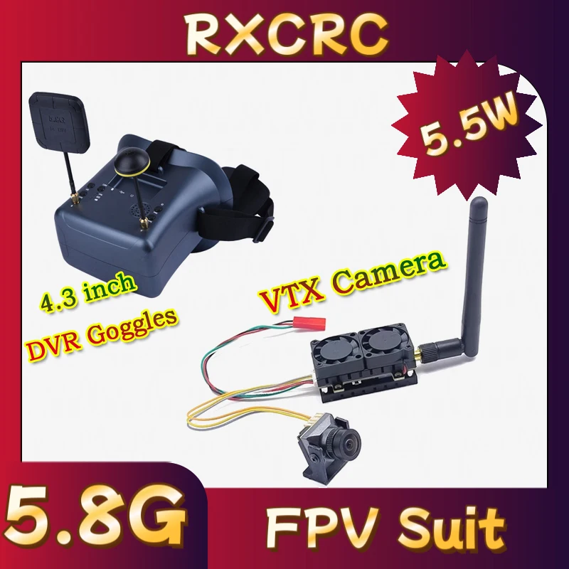 RXC FPV Suit 5.8G 5.5W VTX Transmitter 1500TVL Starlight Camera 4.3inch DVR Receiver Glasses for FPV Long Range Fixedwing Drones