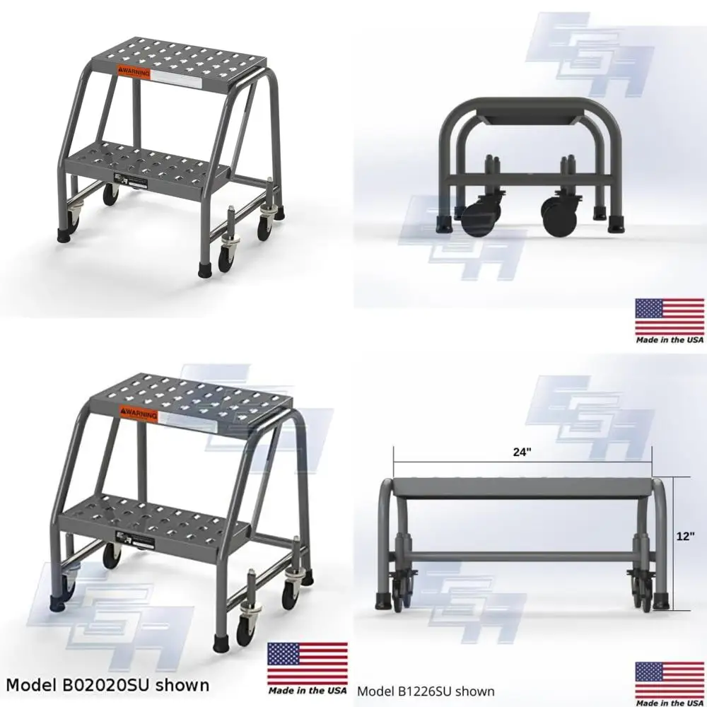 OSHA-zugelassene 2-Stufen-Rollhockerleiter, Modell B2020SU, 20-Zoll-Top-Stufe, hergestellt in den USA, 2 Stufen mit 16 Zoll breitem perforiertem Tr