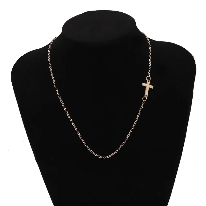 Aihua Gothic Style Dainty Gold Color Sideways Cross Necklace for Women Crucifix Jewelry Simple Choker Collar Party Gift – Detail 4
