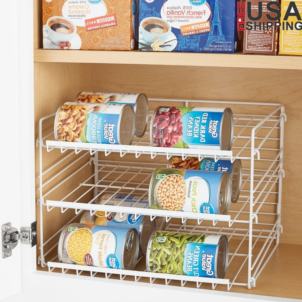 

3-Tier Can Dispenser Rack Organizer Space Saving Gravity Flow Design Adjustable Shelves Kitchen Pantry Storage Solution Easy