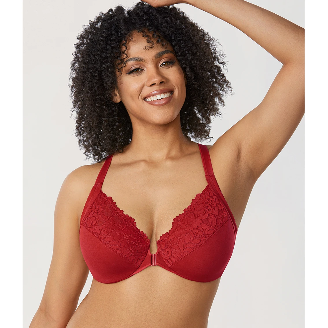 Women\'s Floral Lace Red Front Closure Racerback Bra Plus Size Full Coverage Christmas Unlined Underwire Bralette DD E F 34-46 48