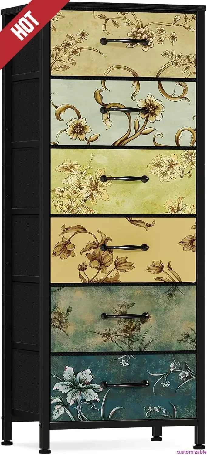 

Настраиваемый высокий комод с 6 ящиками, винтажный органайзер для хранения с тканевыми корзинами для спальни, гостиной, гардеробной, детской комнаты, D