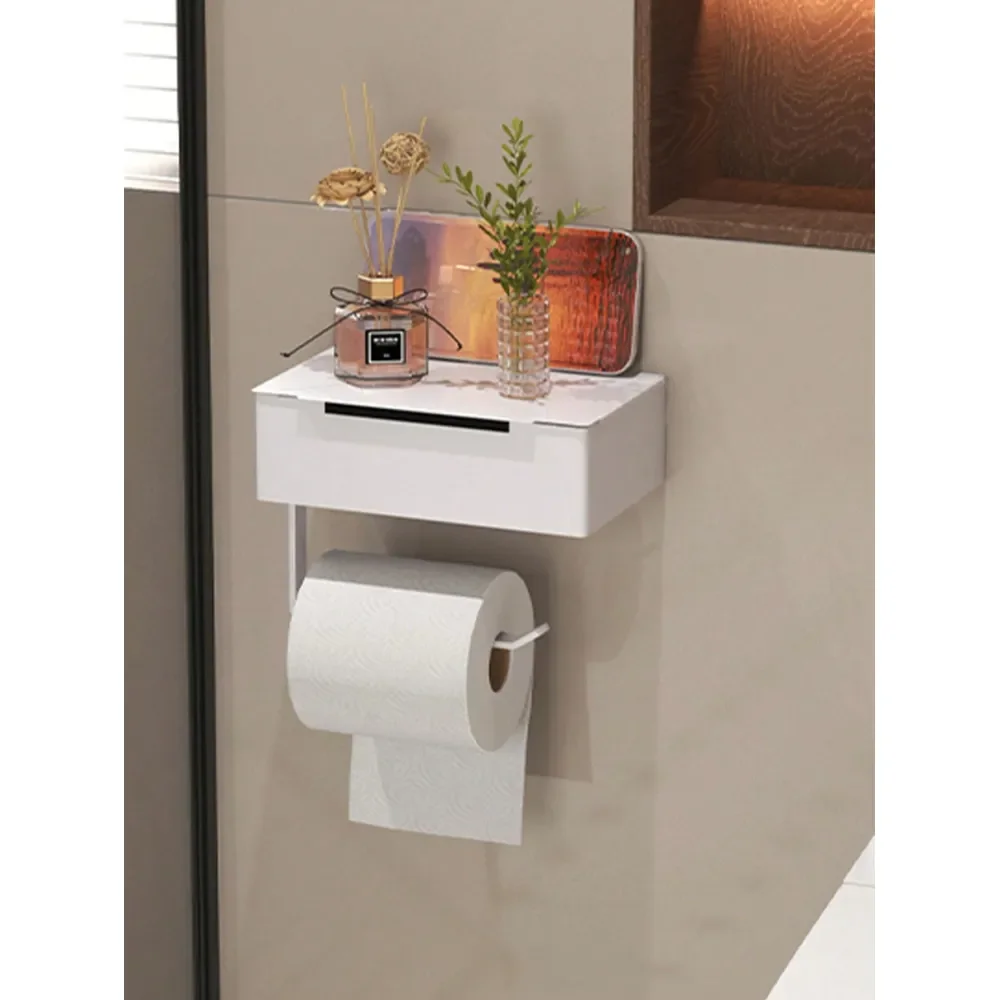 

Bathroom Accessories OrganizerNon Drilling Bathroom Tissue Box, Roll Paper Storage Rack, Wall Mounted Tissue Holder With Phone H