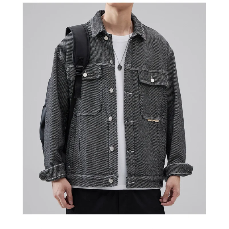 2024 Autumn New Japanese Style Men's Clothing Fashion Polo Collar Denim Jacket Men's Versatile Retro Casual Y2K Coat