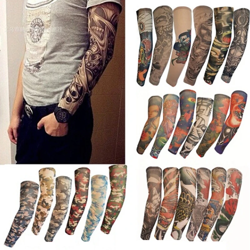 Tatuagem falsa tatuagem mangas, Proteção UV braço quente, Moda ao ar livre