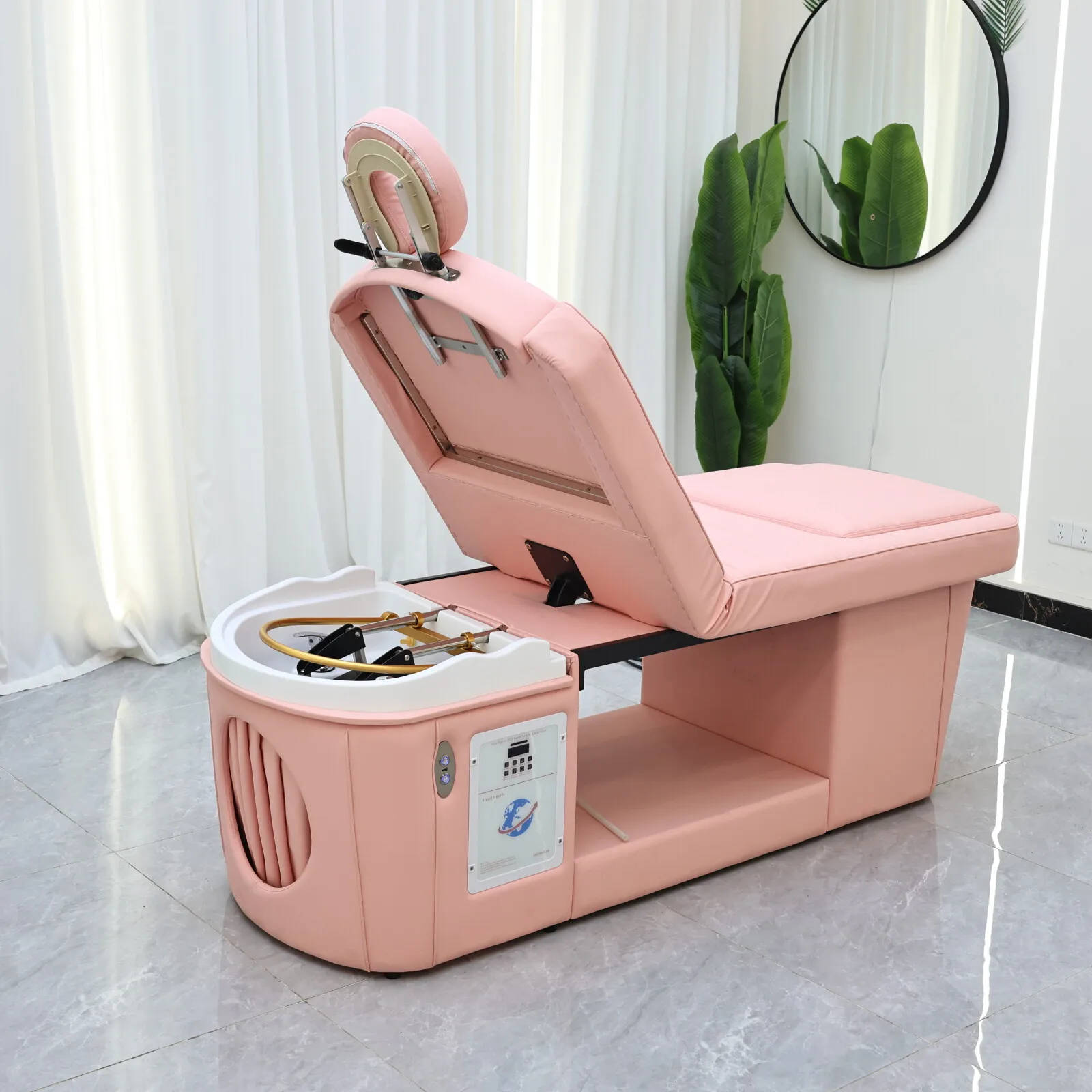 Thai-Massagebett und Kopf-SPA-Shampoo, mit Fußbad, Kopfpflegebett, verstellbares Oberkörperlifting, bequemes Einweichen der Fuß – Detail 7