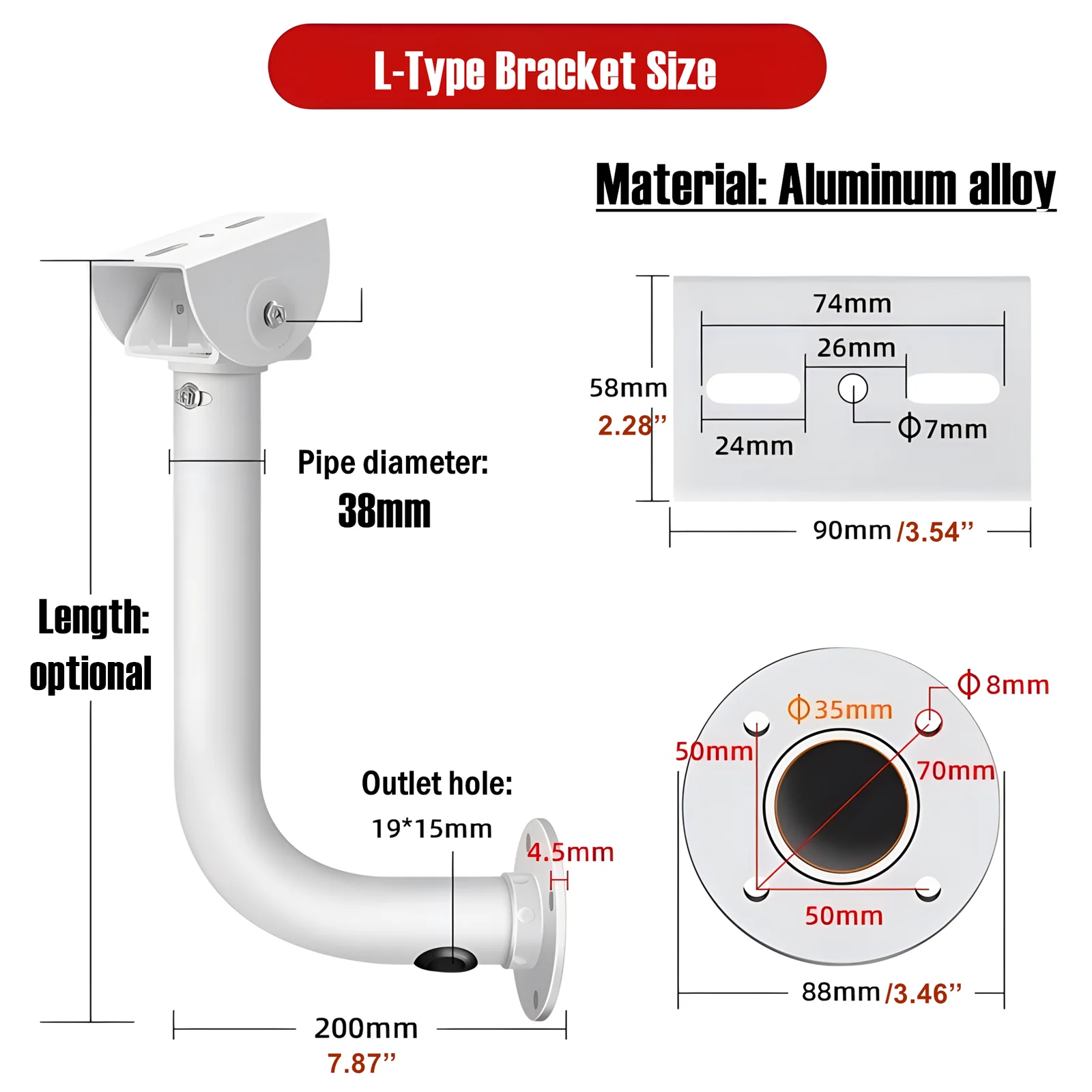 L-Style Security Bullet Camera Enclosing Wall Bracket Aluminum Alloy 1-to-2 Dual Camera Wall Mount Bracket Twin Cameras Support