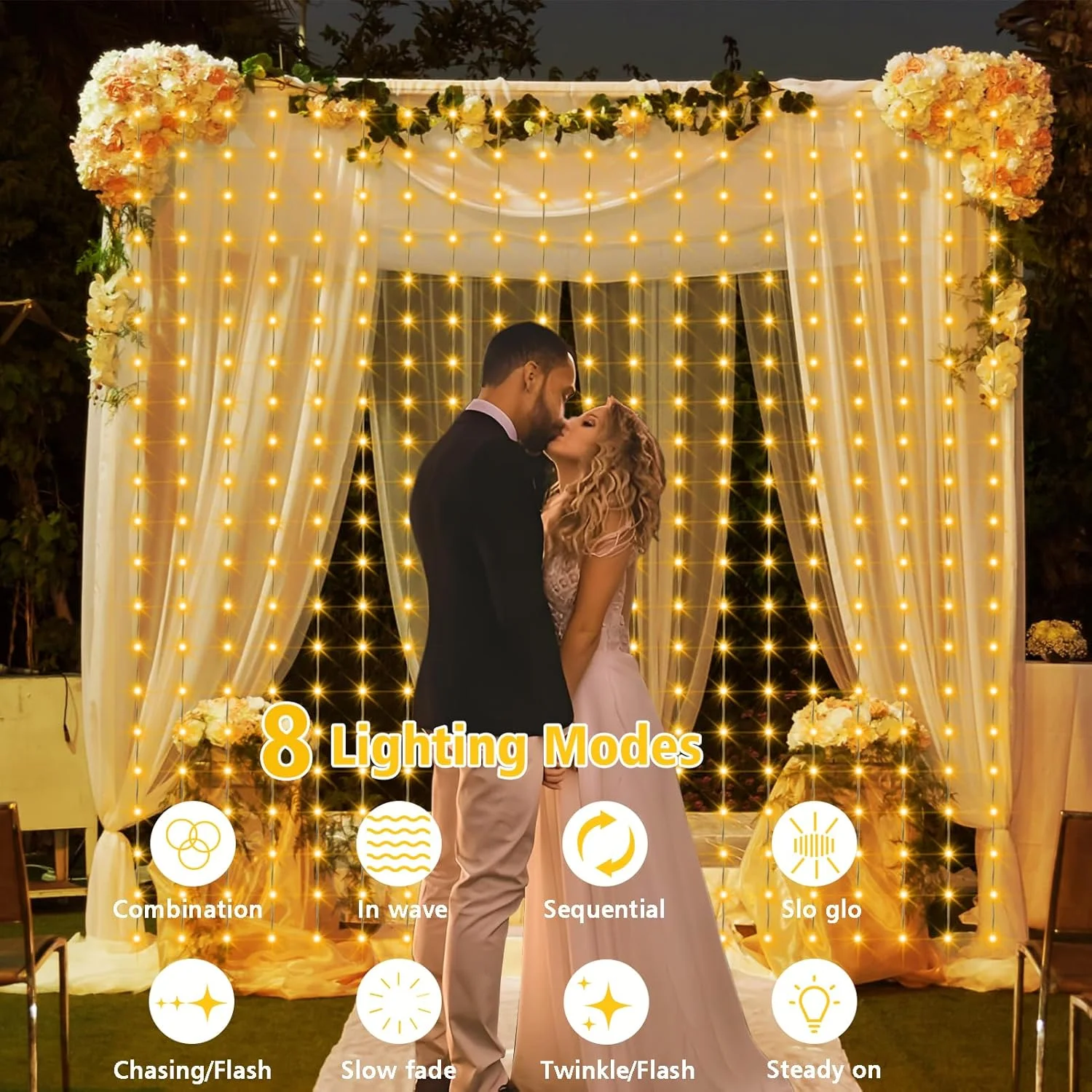 Solar Curtain Light Outdoor Waterproof Solar Fairy Garland String Lights Garden Yard Pavilion Wedding Party Holiday Decor Lights