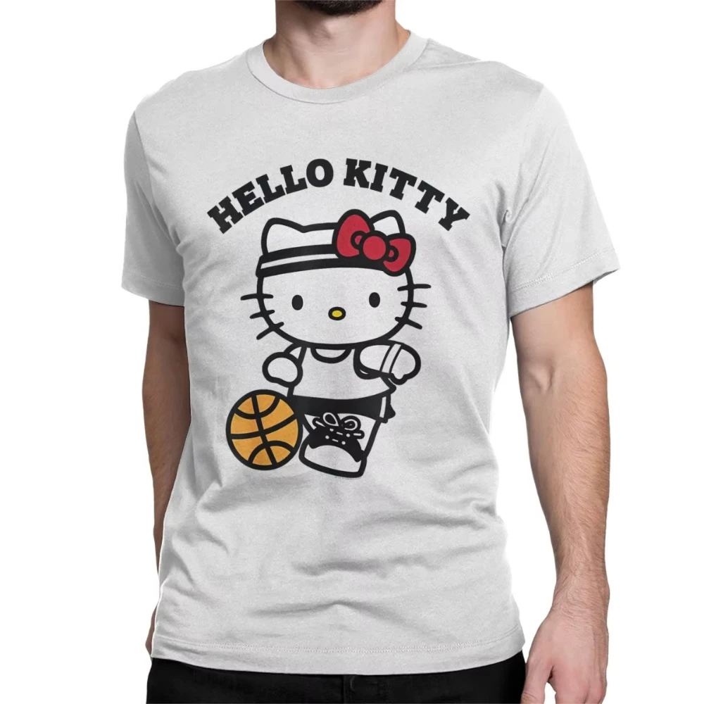 

MINISO Men's Women's T-Shirt Hello Kitty Basketball Creative Cotton Tees Short Sleeve Cartoon T Shirts Round Neck Tops Gift Idea