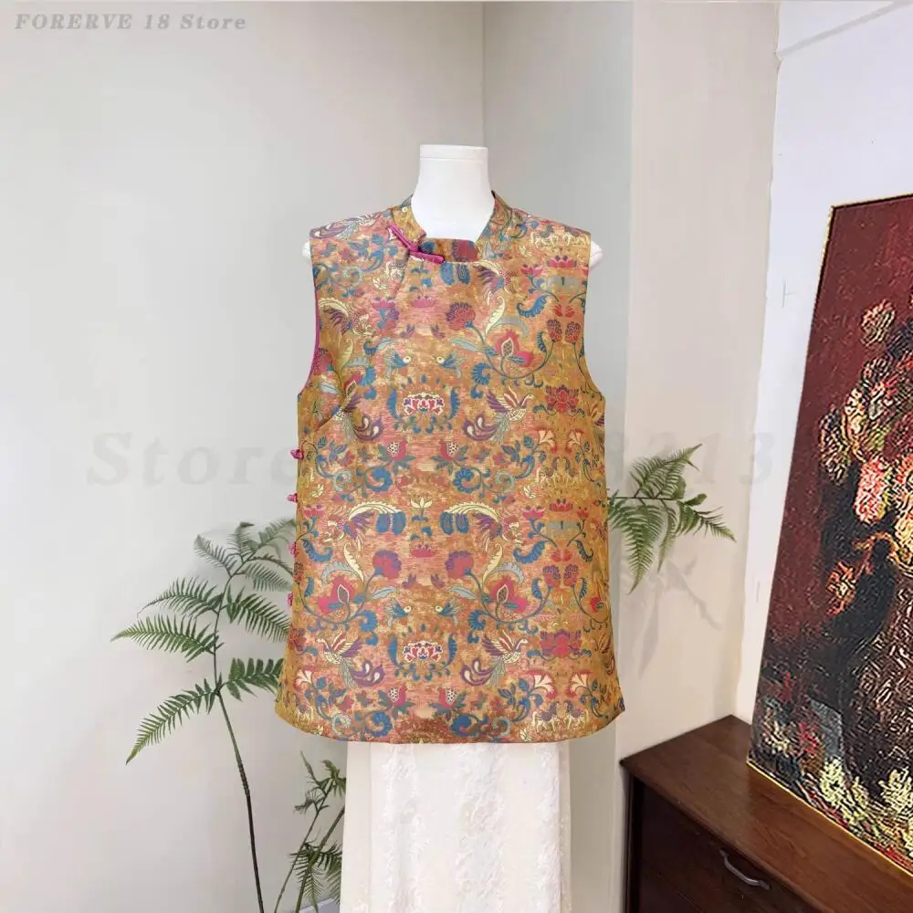

Новый модный жилет в китайском стиле, улучшенный дизайн, с принтом, без рукавов, элегантная женская верхняя одежда в стиле Ханьфу