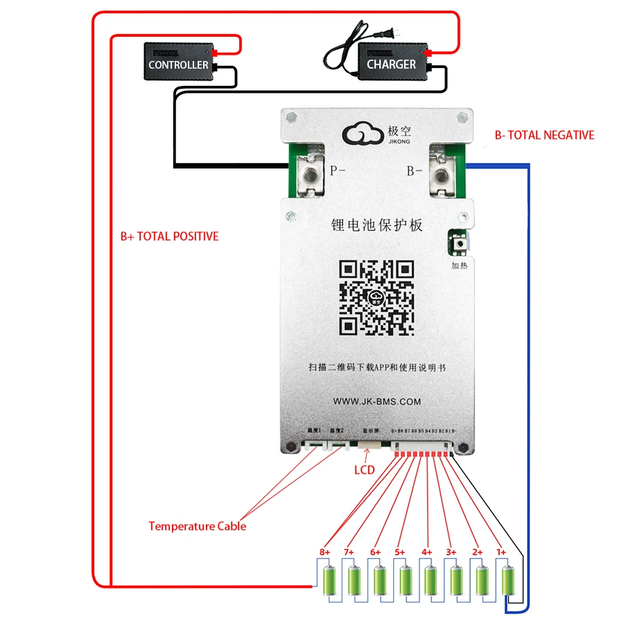 JK SMART BMS JK-B1A8S10P 1A Active Balance for Lifepo4 Battery 4S 5S 6S 7S 8S 100A 48V 60V BT Li-Ion 18650 Camping Battery Ebike