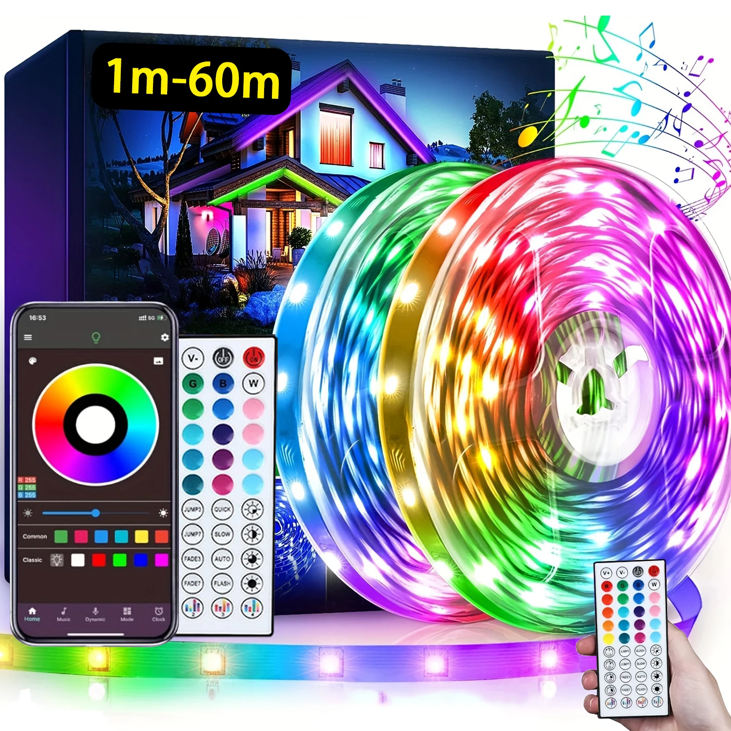 RGB Led Strip Lights 10m 20m 30m Music Sync Led Strip Tape Lights Flexible Ribbon for Room Bedroom decoration TV Backlight