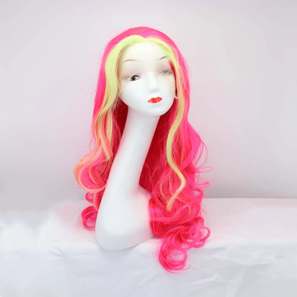 

Sylvia Syntheic Hot Pink /Yellow Lace Front Wigs For Women Hair Long Wavy Wigs Highlight Color Heat Resistant Fiber Long Wigs