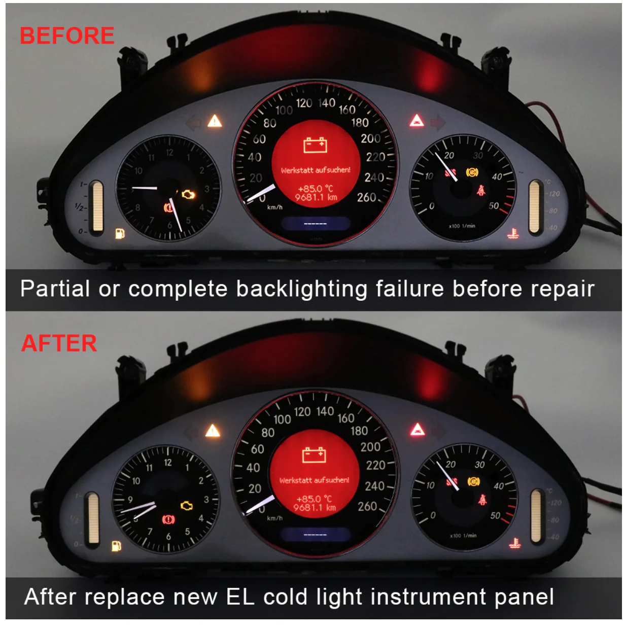 5000 U/min 260 km/h Weiß-Schwarzes Diesel-Instrumenten-Display mit EL-Kaltlichtpanel für Mercedes W211 W209 C219 – Detail 4