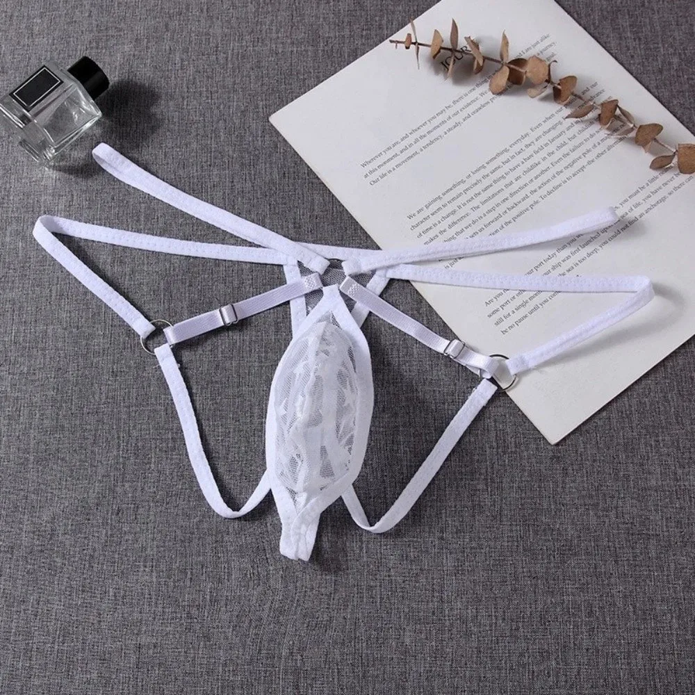 Breathable Mesh Men Underwear Transparent Hollow Out T-back Briefs Low Waist Male Lingerie Triangle Panties Valentine's Day