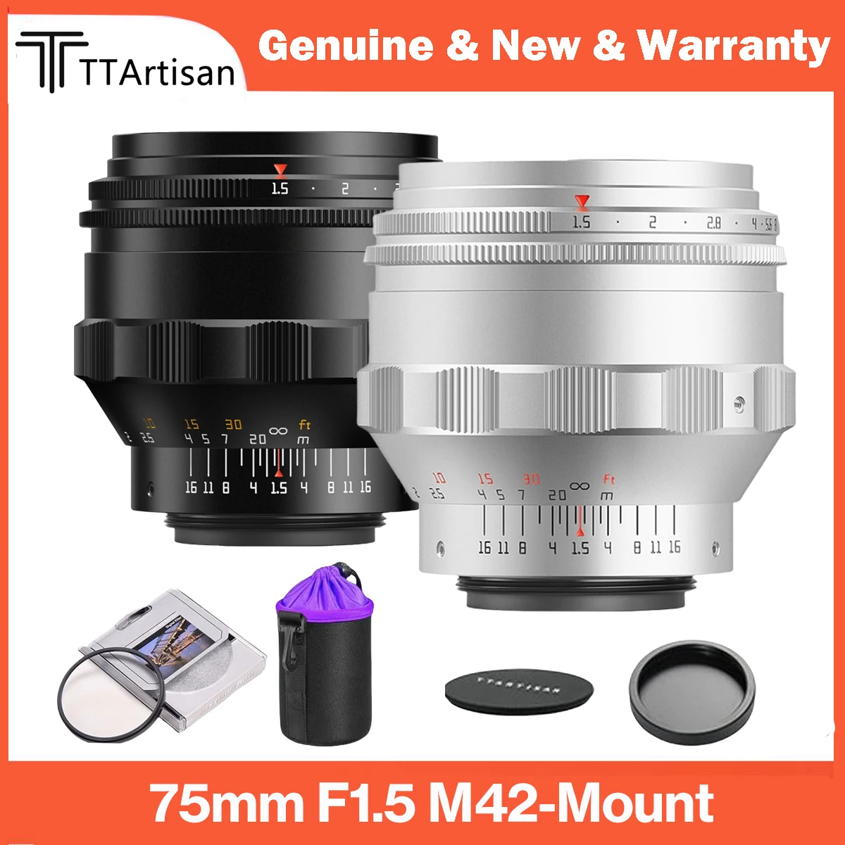 TTArtisan 75mm F1.5 Swirly Bokeh Full Frame Camera Lens Large Aperture Lens Compatible with M42 Mount Camera Lens