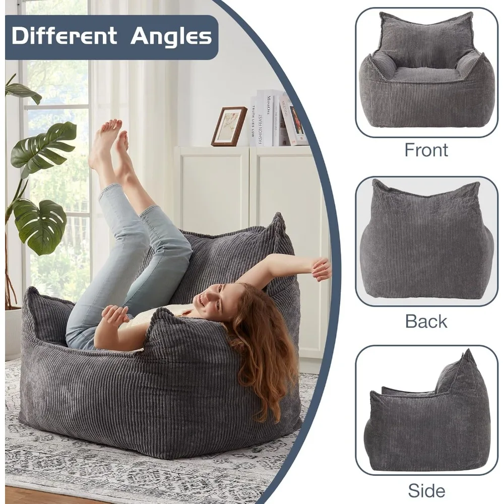 Giant Bean Bag Chair Sofa for Adults Teens, Comfy Corduroy Large Bean Bag Chairs with Armrests for Bedroom Living Room, Adult Be
