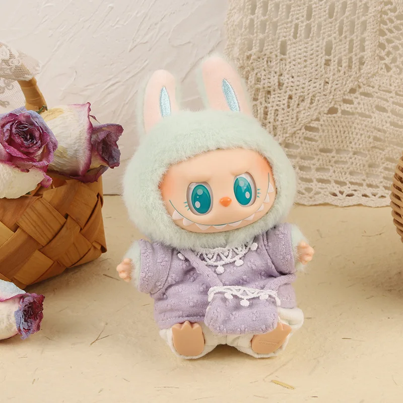 

17cm Mini Plush Doll'S Clothes Outfit Accessories for Korea Kpop Exo Labubu II Idol Dolls Sitting Party Plaid Overalls Clothing