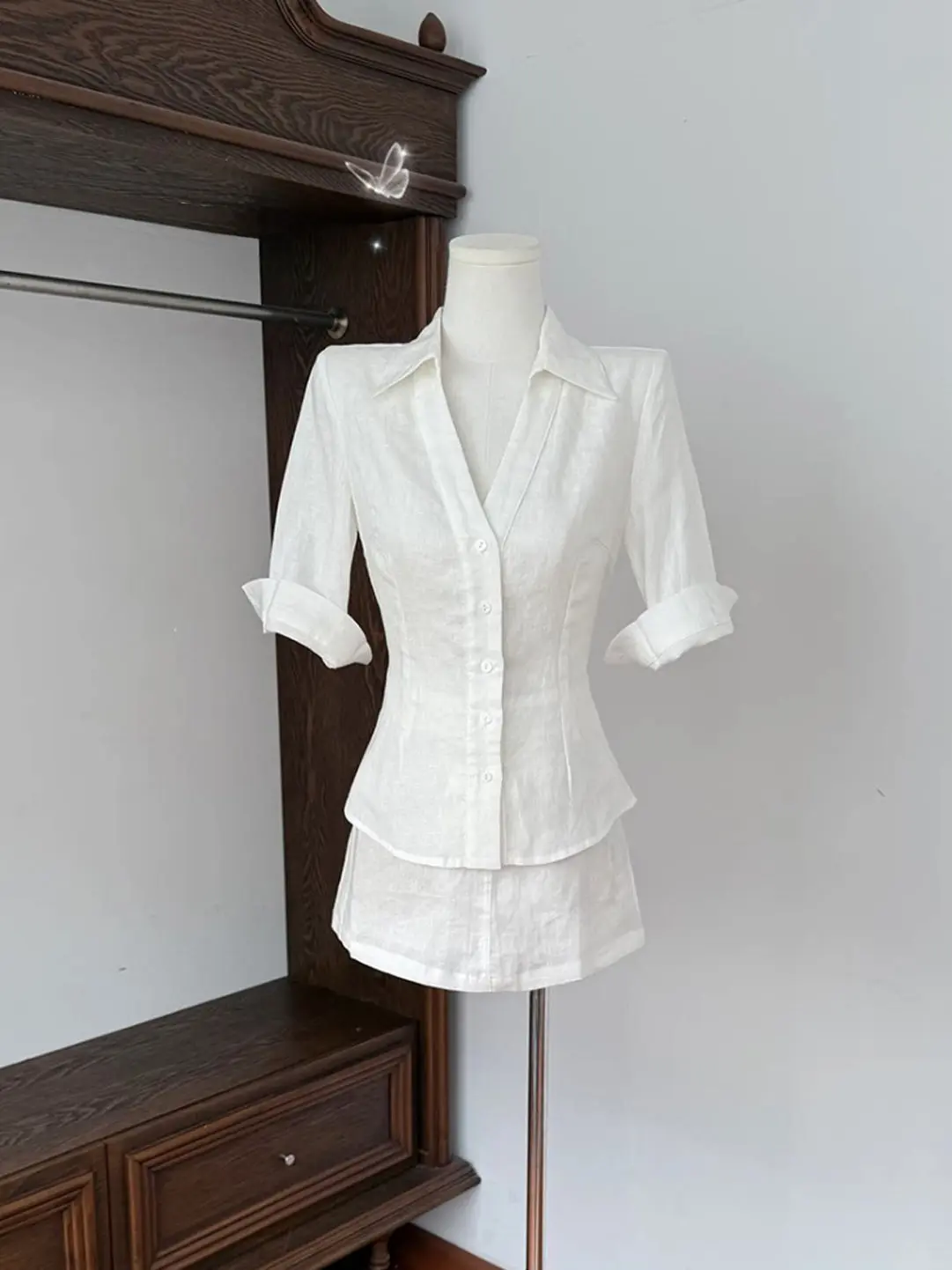 Fashionable White Shirt Top Women's Summer 2026 Slimming Versatile  Skirt Elegant Set Commute Style Long Sleeve Button up