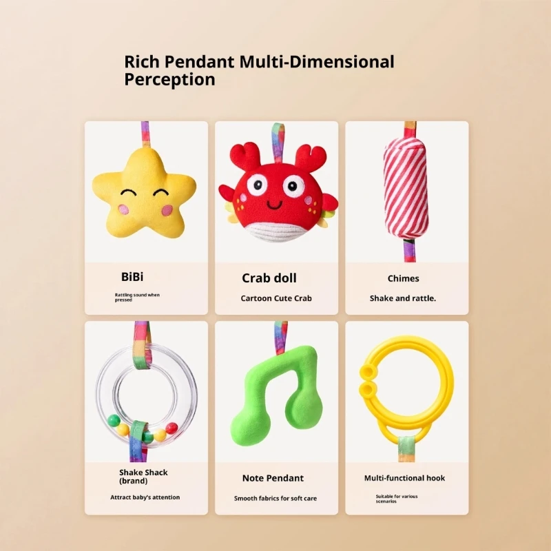 Culla mobile lenitiva arcobaleno sonaglio giocattolo accessori da appendere per seggiolino auto 15UB