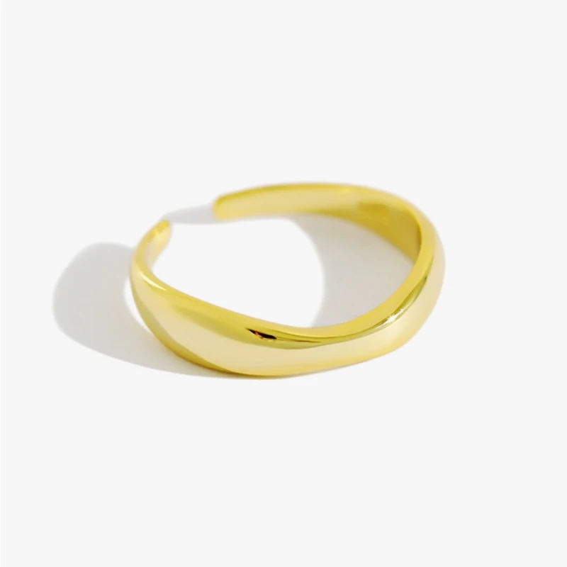 Geometric Wave Smooth 925 Sterling Silver Fine Jewelry Luxury Resizable Opening Female Ring RI629