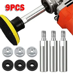 9pcs/set Angle Grinder Extension Connecting Rod 80mm M10 Thread Shaft Polisher Lock For Rotary Polisher Pad Grinding Connection