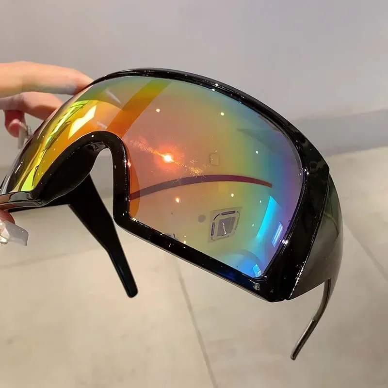 Gm lumias óculos futuristas de grandes dimensões novo envoltório espelho redondo monobloco óculos de sol ao ar livre na moda marca designer esportes tons