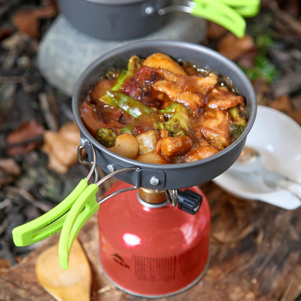 

Outdoor Cooking Set 1-2 Person Lightweight Anodized Aluminum Camping Cookware With Mesh Bag Green Handle For Hiking Picnic