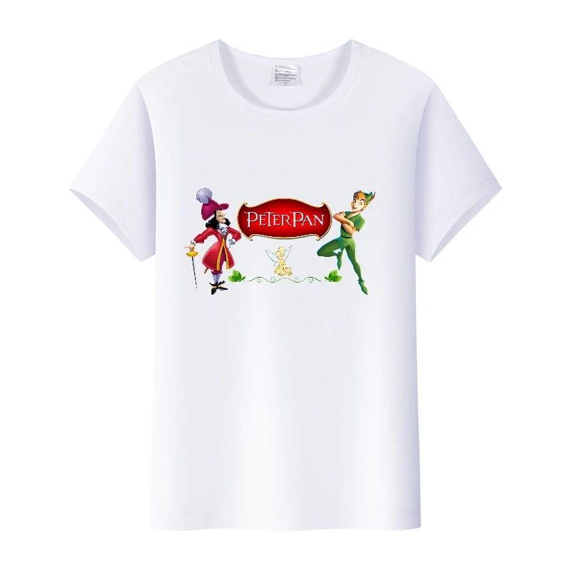 Casual Disney Cartoon Women Top Peter Pan Shirt Men Summer Clothes Streetwear Y2K Tops White T-Shirts Short Sleeve Mens Blouses