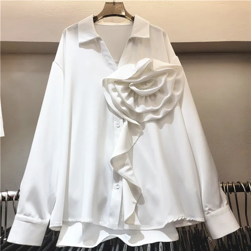 

Clothland Women Sweet Ruffled Blouse Long Sleeve White Black Loose Shirt Female Casual Oversized Tops Blusa Mujer LB411