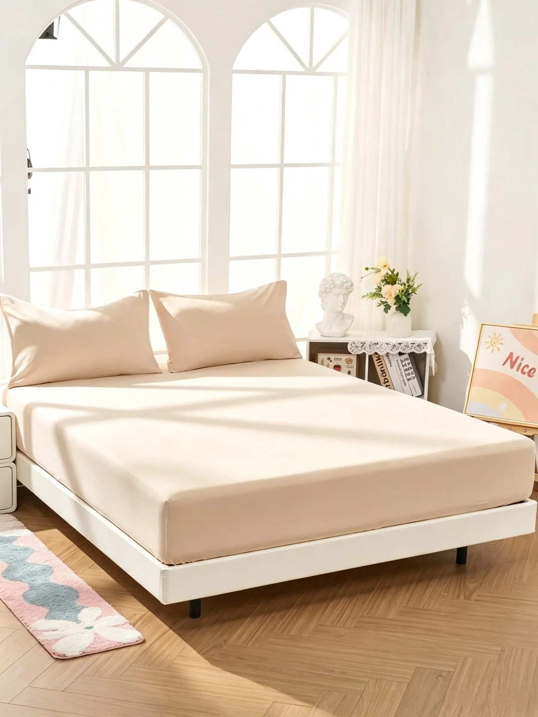 1 camel colored solid color bed sheet, simple style mattress cover, soft and breathable, suitable for double/full-size/oversized