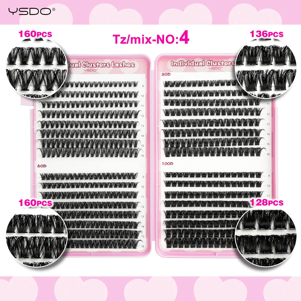 YSDO DIY Wimpernverlängerungsset 14/32P Einzelwimpern-Set Cluster D Curl 9-16mm Mix 30D-120D Wimperncluster mit Bindung und Dichtung – Detail 18