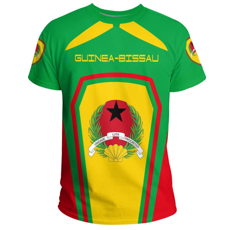 Guinea-Bissau Jersey Men's T-shirt O-Neck Oversized Short Sleeve Men's Clothing 3D Print GW Flag Emblem Football Team Shirt Tops