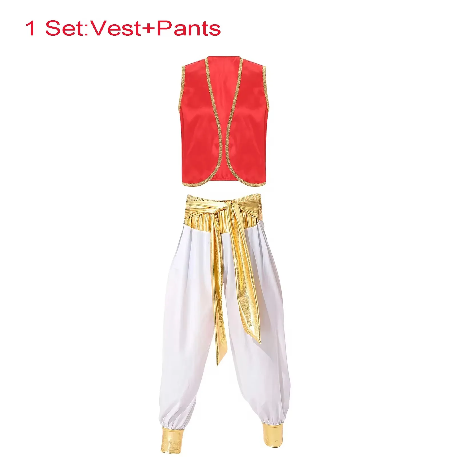 Heren Arabische Prins Kostuum Perzisch-Arabisch Aladijn Halloween Rollenspel Mouwloos Vest met Broekpak Carnavalsoutfits