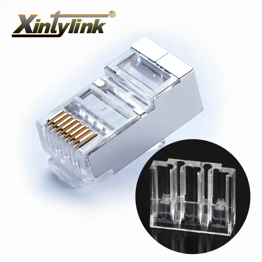 xintylink rj45 connector cat6 ethernet cable plug 8P8C rg45 shielded blue stp rg rj 45 jack conector network cat 6 modular 50pcs