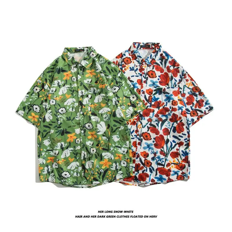 

Ice Silk ort Sve Hawaiian Beach irt Loose Casual Men's Summer Faion Brand Haome plus Size irt Polyester Fabric
