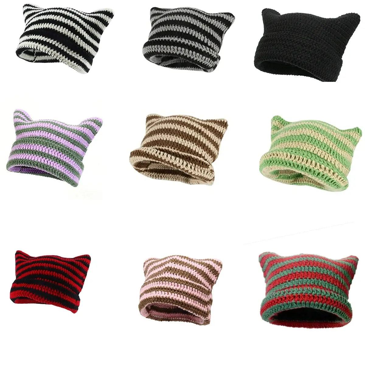 Szydełkowe czapki dla kobiet Mężczyźni Cat Ear Bonnet Girl Knitted Lazy Style Punk Y2k Cute Slouchy Beanies Loose Fit Handmade Skullies Boys