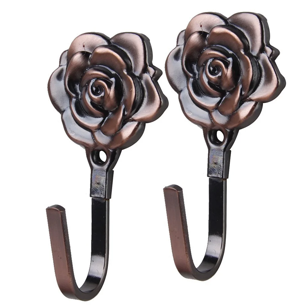 

2Pcs Rose Curtain Hooks Bronze Tieback Tassel Hooks for Traditional Modern Rooms Decorative Wall Door Hat