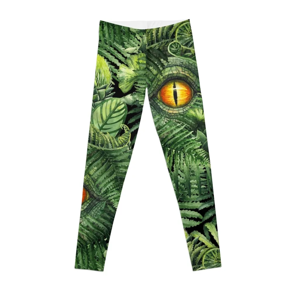 Watercolor dinosaur eye and prehistoric plants Leggings Women's tights fitness set gym Women's gym Womens Leggings