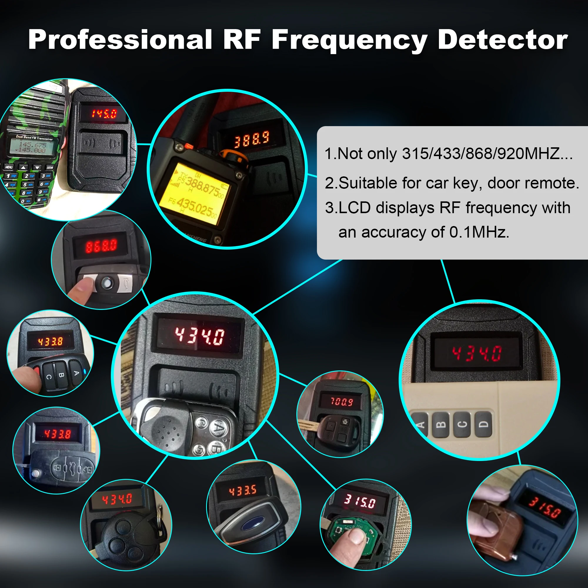 WOYO Frequency Tester Car Key 10-1000MHZ, PL001 Door TV RF IR Remote Control Tester Detector Inspection Tool, 315,433,868,902MHZ