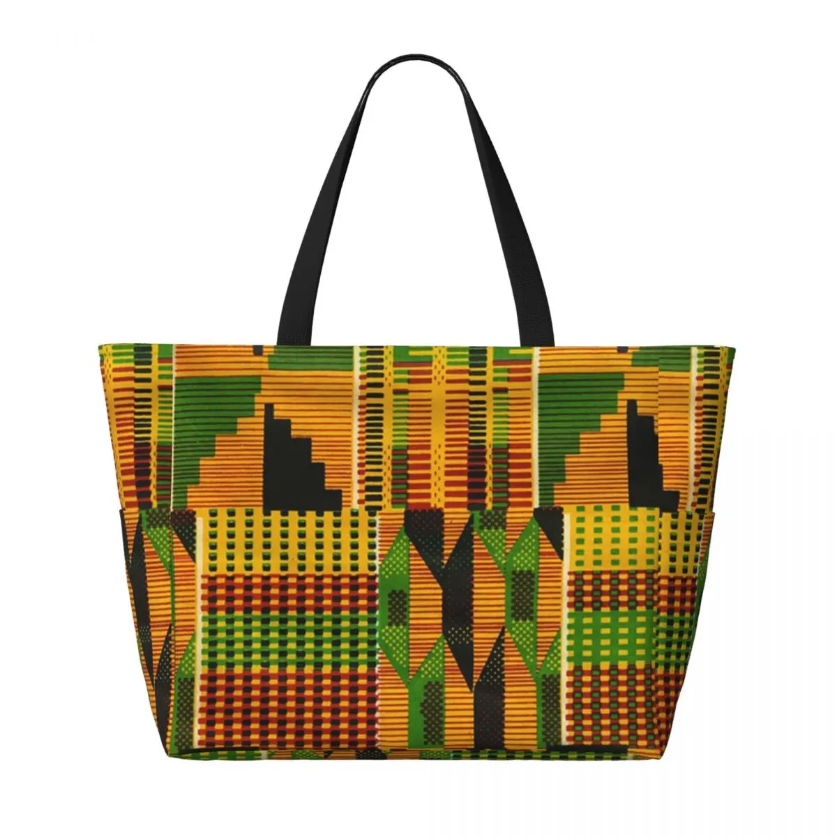 Custom African Kente Cloth Design Tote Bag for Women Large Capacity Traditional Africa Ethnic Ankara Beach Gym Travel Bags