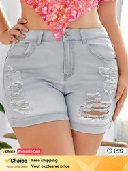 Plus Sized Clothing Summer Ripped Roll Denim Shorts For Women Fashion Skinny Sexy Rolled Hem Shorts Jeans Fashion Sexy Shorts