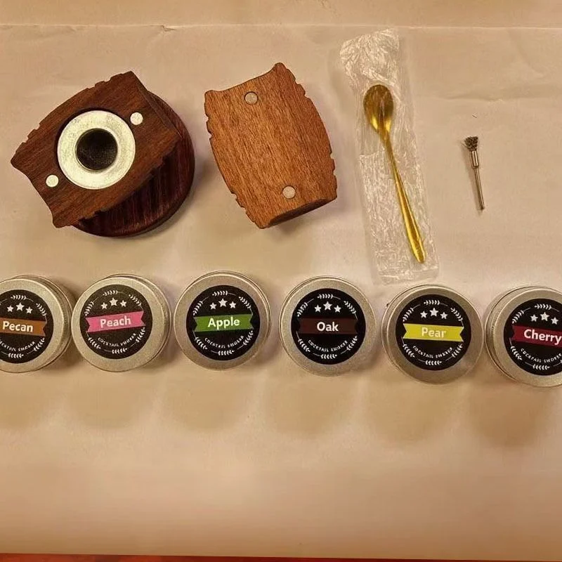 Set de Ahumador de Cócteles con Base de Madera y Filtro, Herramientas de Ahumado para Decoración del Hogar, Bar y Cocina, para Whisky, Cócteles y Ahumado de Alimentos